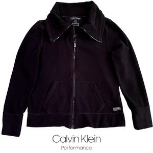 Calvin Klein Performance Fleece (Poly) Jacket Spread/Stand Collar Black Sz M EUC